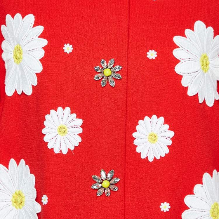 Pre Owned Dolce & Gabbana Red Wool Flower Applique Button Front Coat L