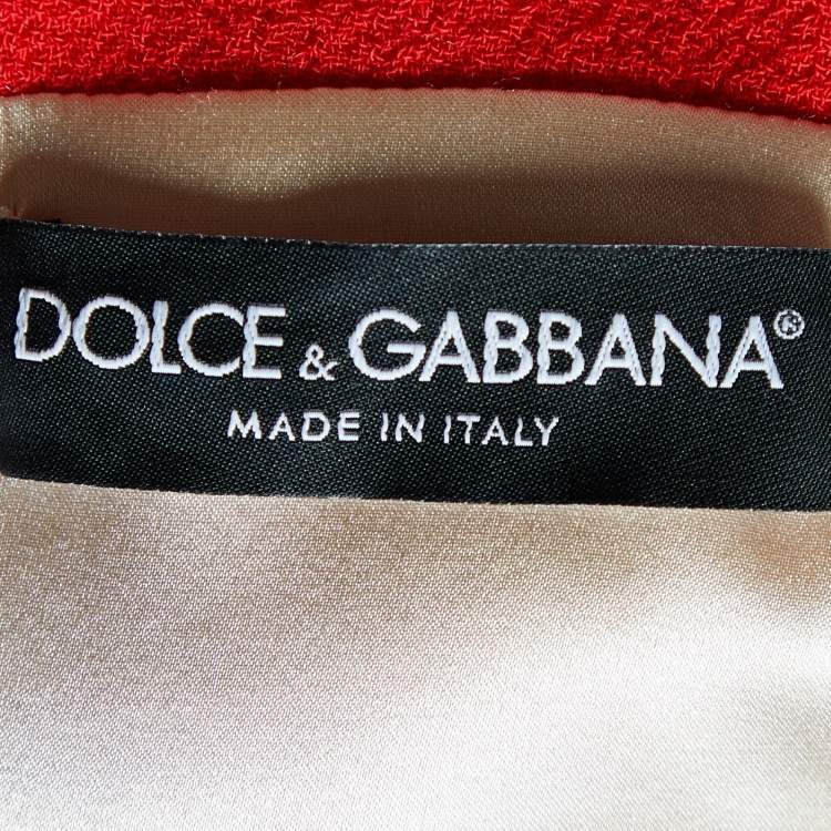 Pre Owned Dolce & Gabbana Red Wool Flower Applique Button Front Coat L