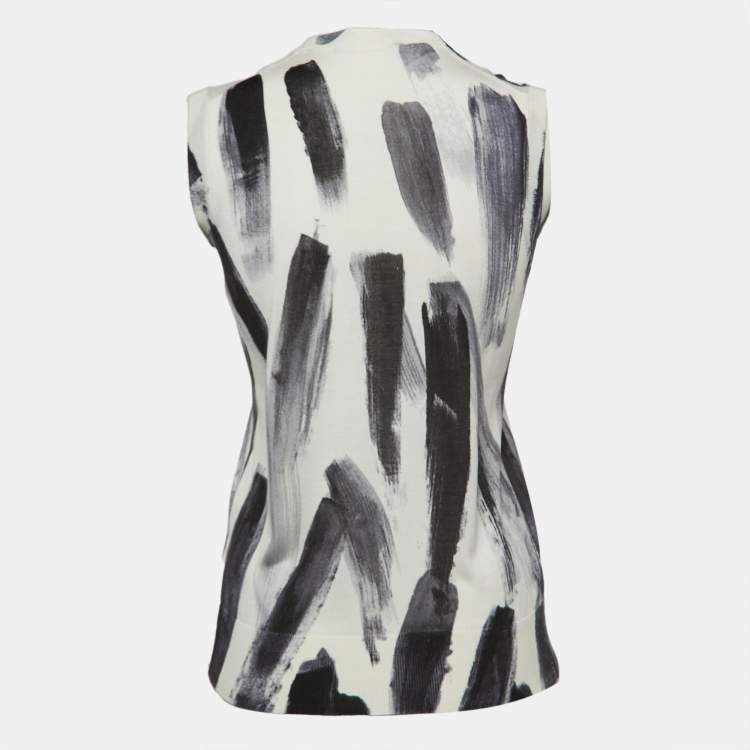 Pre Owned Dolce & Gabbana White/Black Silk Knit Sleeveless Top M