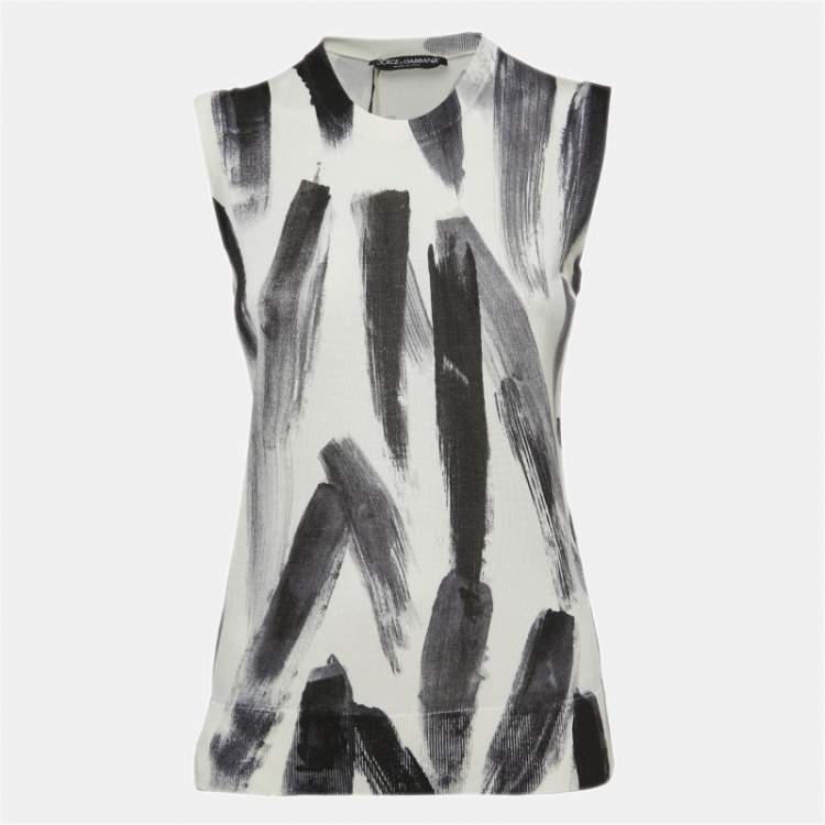 Pre Owned Dolce & Gabbana White/Black Silk Knit Sleeveless Top M