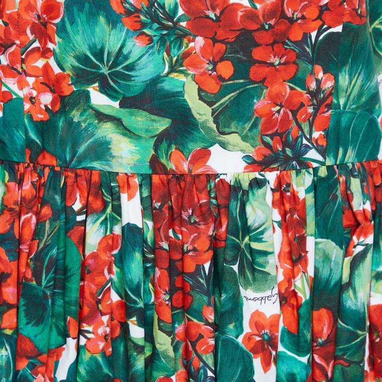 Pre Owned Dolce & Gabbana Red Geranium Printed Cotton Sleeveless Mini Dress L