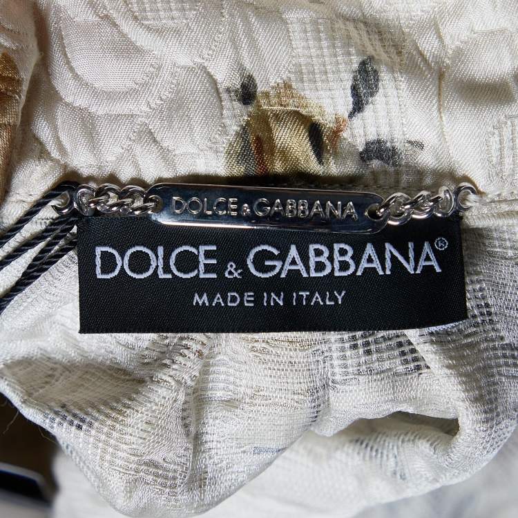 Pre Owned Dolce & Gabbana Light Cream Floral Printed Silk Jacquard Button Front Jacket S
