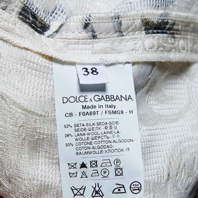 Pre Owned Dolce & Gabbana Light Cream Floral Printed Silk Jacquard Button Front Jacket S