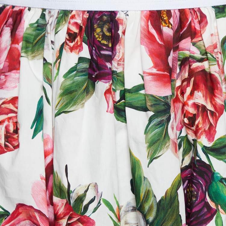Pre Owned Dolce & Gabbana White Rose Printed Cotton Mini Skirt M