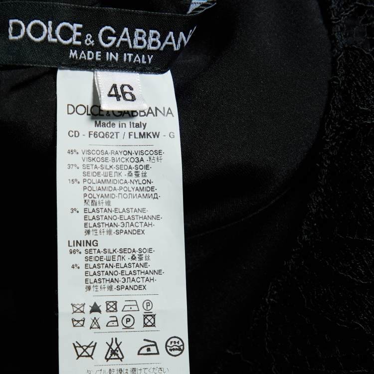 Pre Owned Dolce & Gabbana Black Lace & Polka Dot Printed Silk Midi Dress L