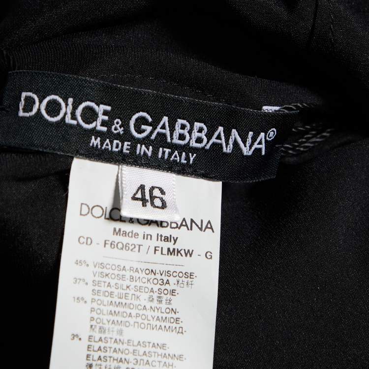 Pre Owned Dolce & Gabbana Black Lace & Polka Dot Printed Silk Midi Dress L