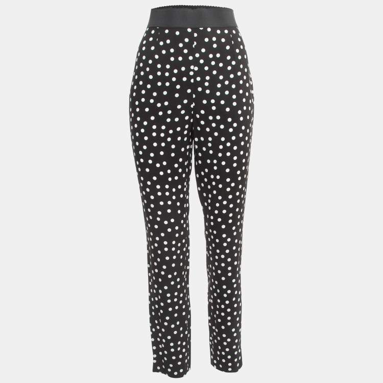 Pre Owned Dolce & Gabbana Polka Black Dot Crepe Trousers XL