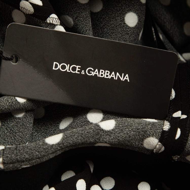 Pre Owned Dolce & Gabbana Polka Black Dot Crepe Trousers XL