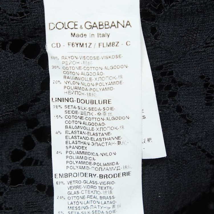 Pre Owned Dolce & Gabbana Black Floral Lace Bee Embellished Detail Mini Dress L