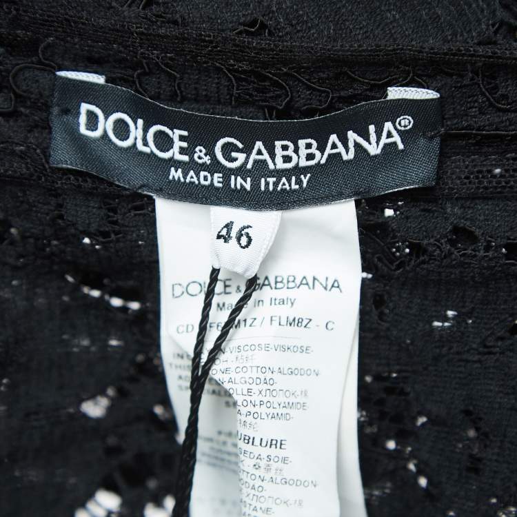Pre Owned Dolce & Gabbana Black Floral Lace Bee Embellished Detail Mini Dress L