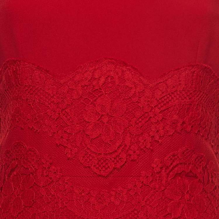 مملوكة مسبقًا Dolce & Gabbana Red Crepe Lace Trim Sleeveless Dress M