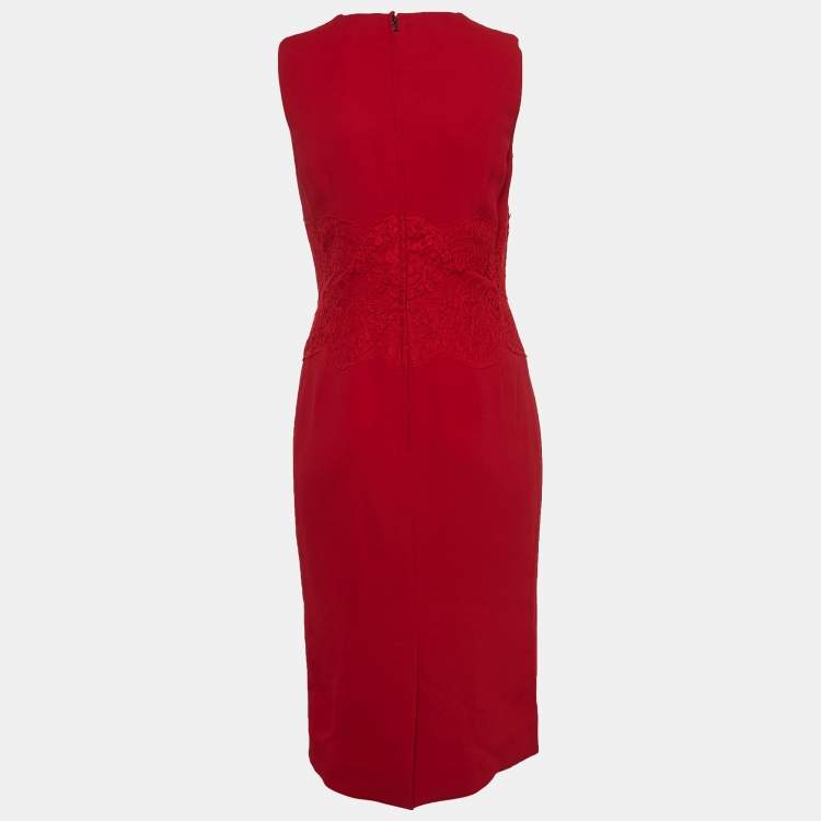 مملوكة مسبقًا Dolce & Gabbana Red Crepe Lace Trim Sleeveless Dress M
