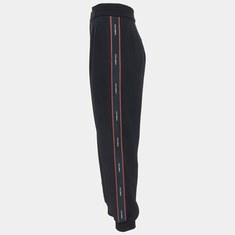 Pre Owned Dolce & Gabbana Black Crepe Logo Tape Detail Pants L