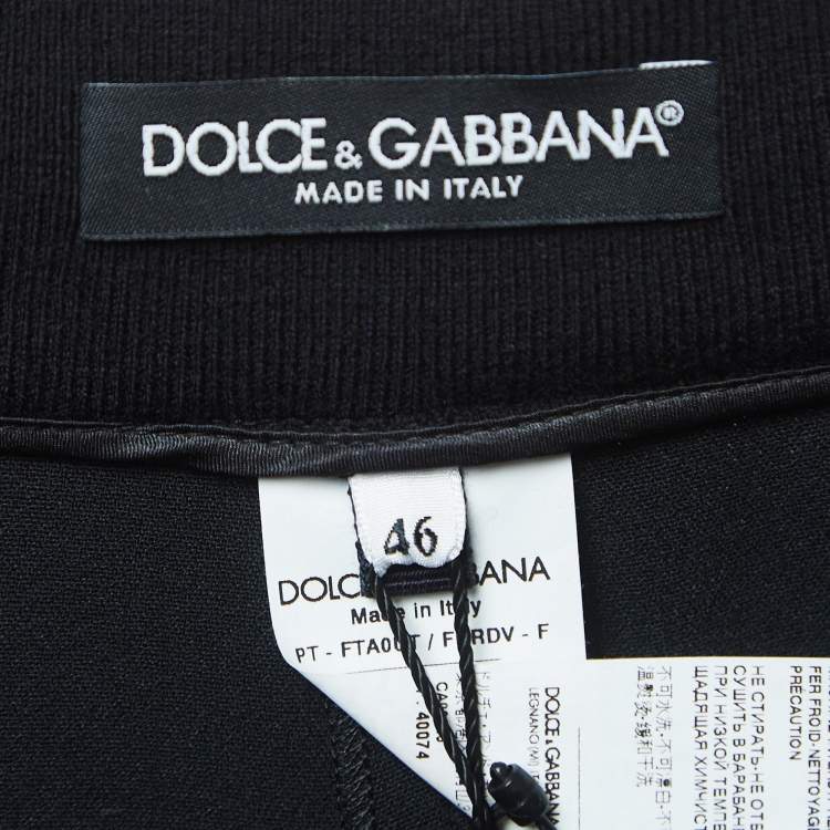 Pre Owned Dolce & Gabbana Black Crepe Logo Tape Detail Pants L