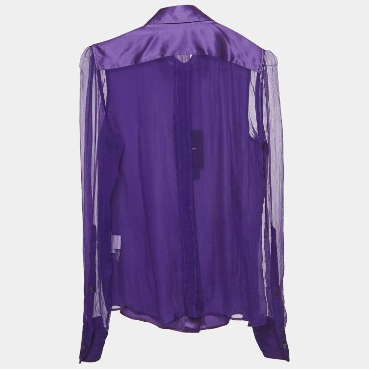Pre Owned Dolce & Gabbana Purple Silk Semi Sheer Long Sleeve Shirt M