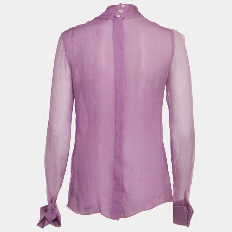 مملوكة مسبقًا Dolce & Gabbana Purple Silk Tie-Up Detail Blouse M
