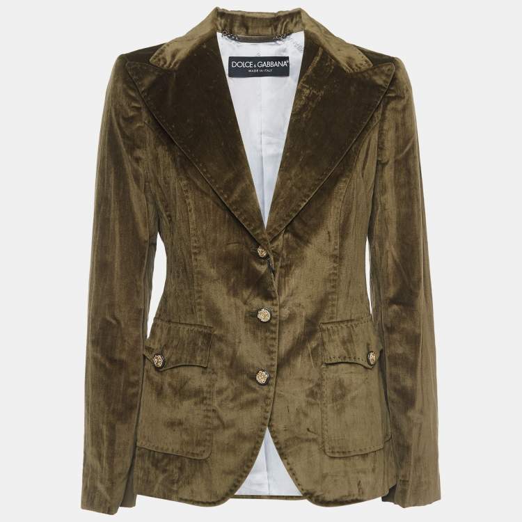Pre Owned Dolce & Gabbana Green Velvet Single Breasted Jacket M