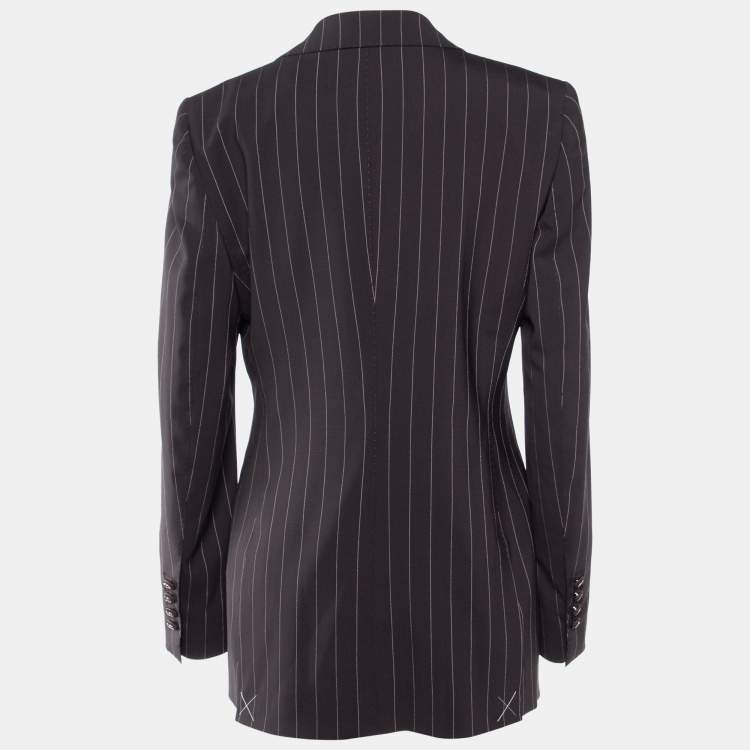 Pre Owned Dolce & Gabbana Brown Pinstriped Wool Tailored Blazer M
