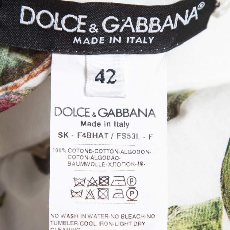Pre Owned Dolce & Gabbana Green Fig Print Cotton Pleated Detail A-Line Skirt M
