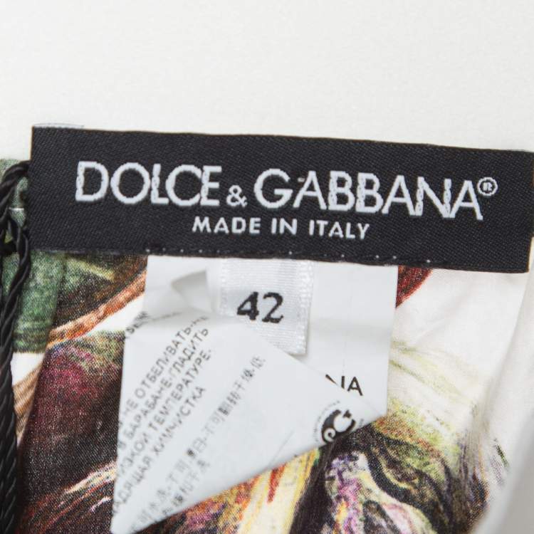 Pre Owned Dolce & Gabbana Green Fig Print Cotton Pleated Detail A-Line Skirt M