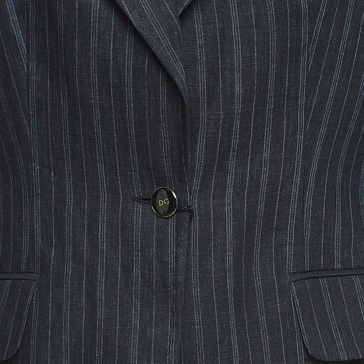 Pre Owned Dolce & Gabbana Navy Blue Pinstripe Linen Single Breasted Suit M