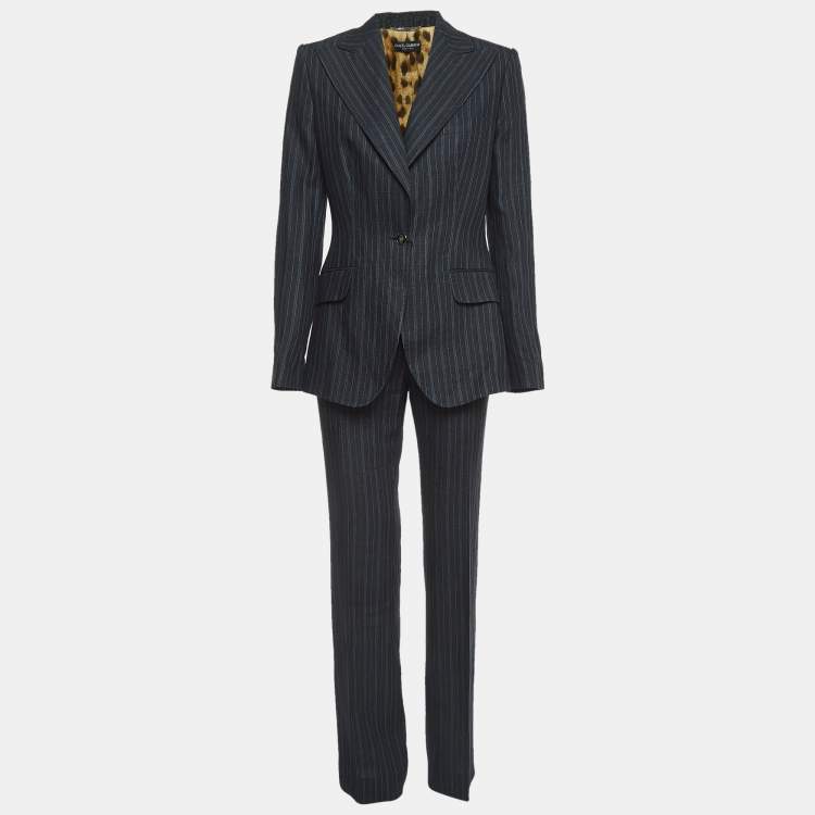 Pre Owned Dolce & Gabbana Navy Blue Pinstripe Linen Single Breasted Suit M