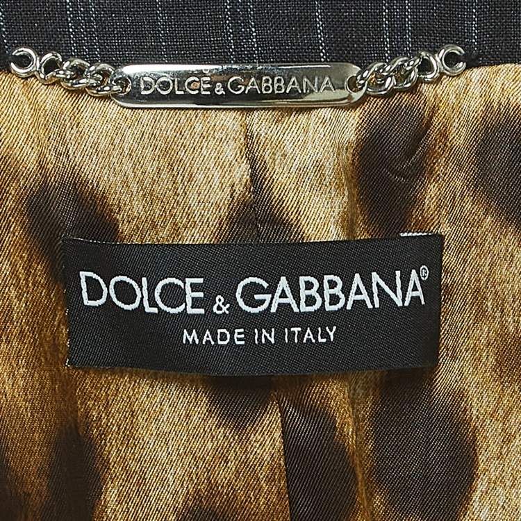Pre Owned Dolce & Gabbana Navy Blue Pinstripe Linen Single Breasted Suit M