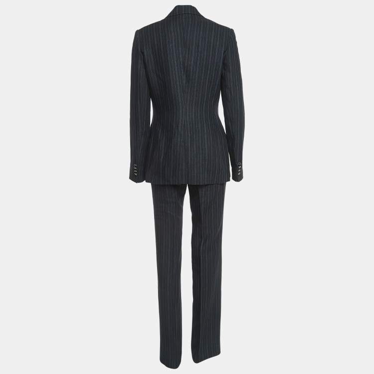 Pre Owned Dolce & Gabbana Navy Blue Pinstripe Linen Single Breasted Suit M