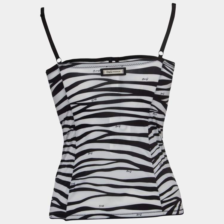 Pre Owned Dolce & Gabbana Under Wear Black/White Print Stretch Nylon Strappy Top M