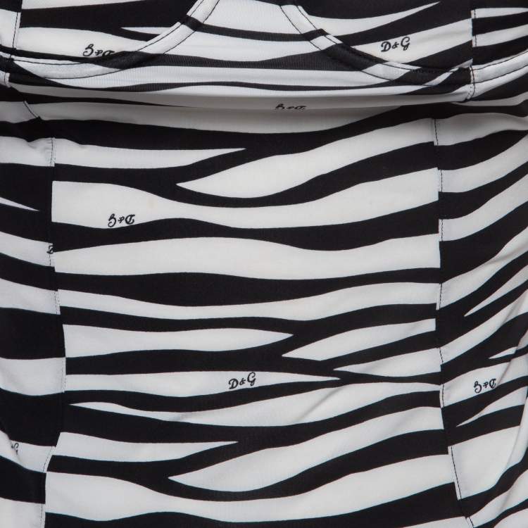 Pre Owned Dolce & Gabbana Under Wear Black/White Print Stretch Nylon Strappy Top M