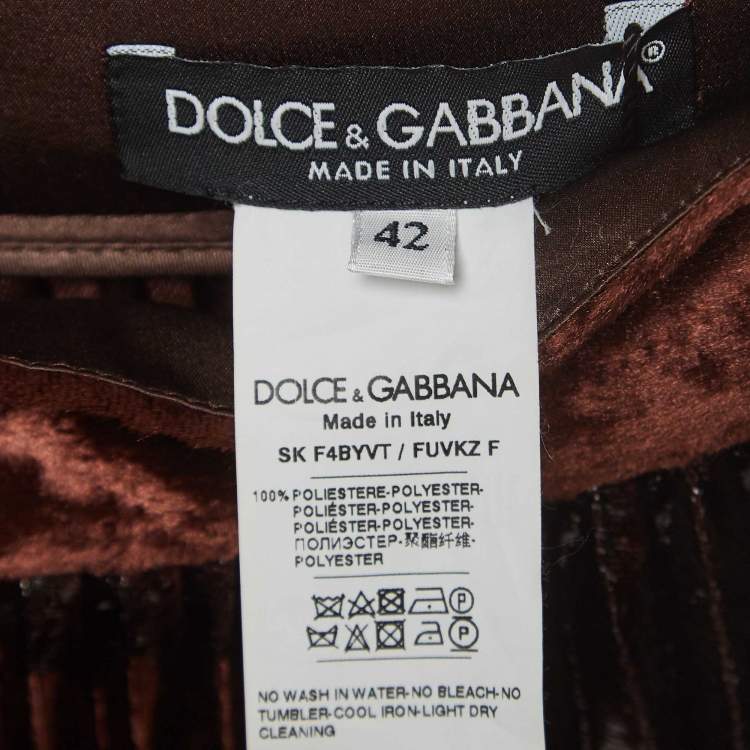 Pre Owned Dolce & Gabbana Brown Pleated Velvet Shimmer Effect Maxi Skirt M