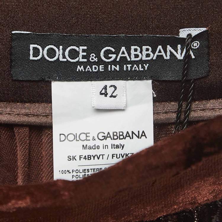 Pre Owned Dolce & Gabbana Brown Pleated Velvet Shimmer Effect Maxi Skirt M