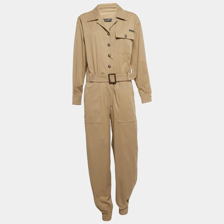 Pre Owned Dolce & Gabbana Beige Cotton Belted Cargo Jumpsuit M