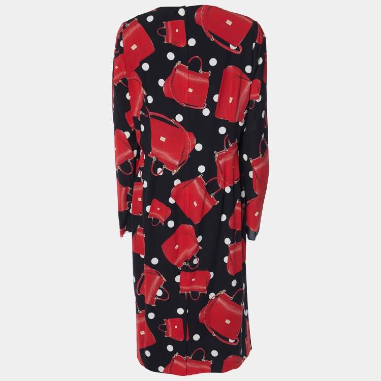 مملوكة مسبقًا Dolce & Gabbana Black Miss Sicily Bag Print Silk Sheath Dress XL