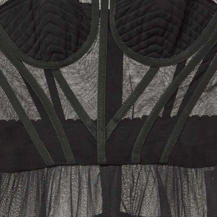 Pre Owned Dolce & Gabbana Black Tulle Semi Sheer Strapless Corset Dress M