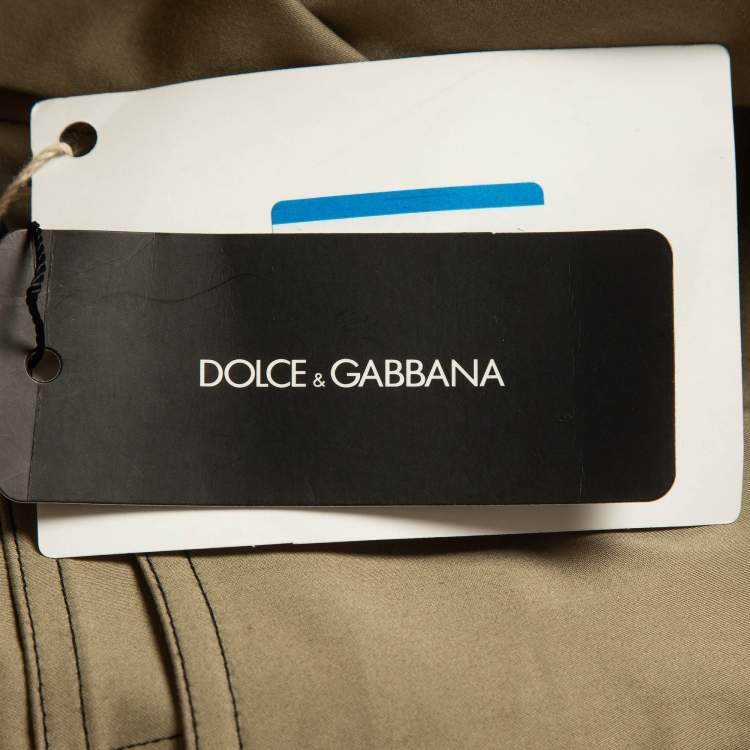 Pre Owned Dolce & Gabbana Green Contrast Side Trim Cotton Slim Trousers M