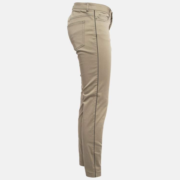 Pre Owned Dolce & Gabbana Green Contrast Side Trim Cotton Slim Trousers M