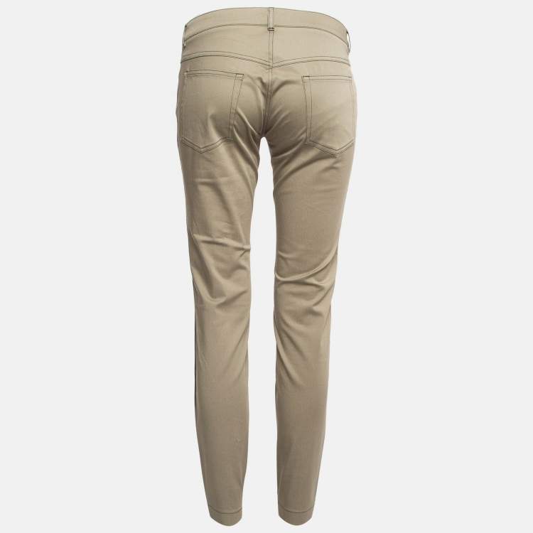 Pre Owned Dolce & Gabbana Green Contrast Side Trim Cotton Slim Trousers M