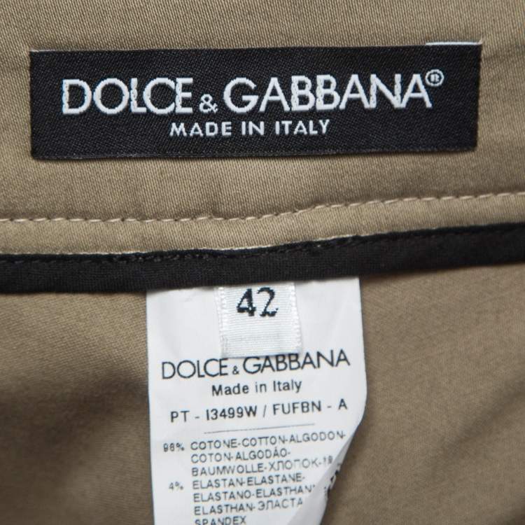 Pre Owned Dolce & Gabbana Green Contrast Side Trim Cotton Slim Trousers M