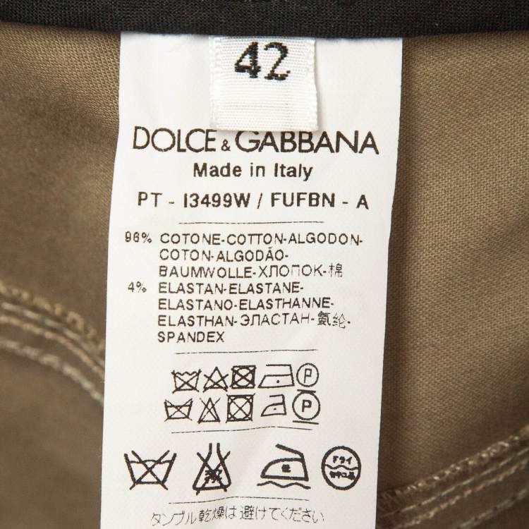 Pre Owned Dolce & Gabbana Green Contrast Side Trim Cotton Slim Trousers M