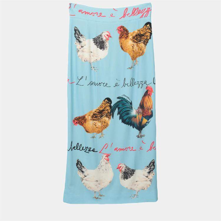 Pre Owned Dolce & Gabbana Blue Print Viscose Maxi Skirt Size 42