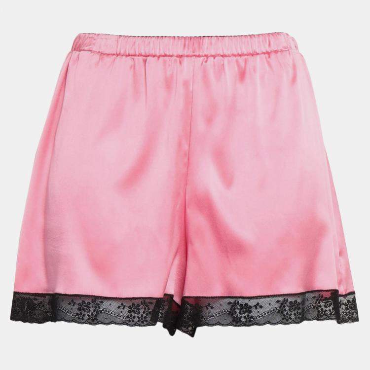 Pre Owned Dolce & Gabbana Pink Silk Lace Trim Lounge Shorts M (IT III)