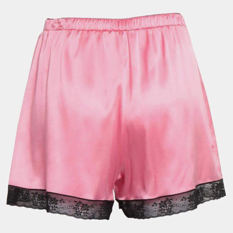 Pre Owned Dolce & Gabbana Pink Silk Lace Trim Lounge Shorts M (IT III)