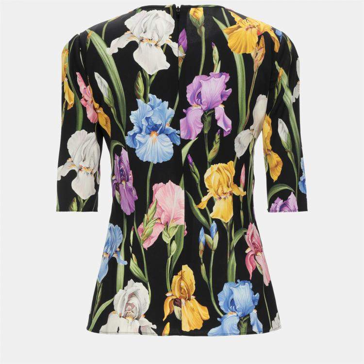 Pre Owned Dolce & Gabbana Black Floral Print Silk Top XS (IT 36)
