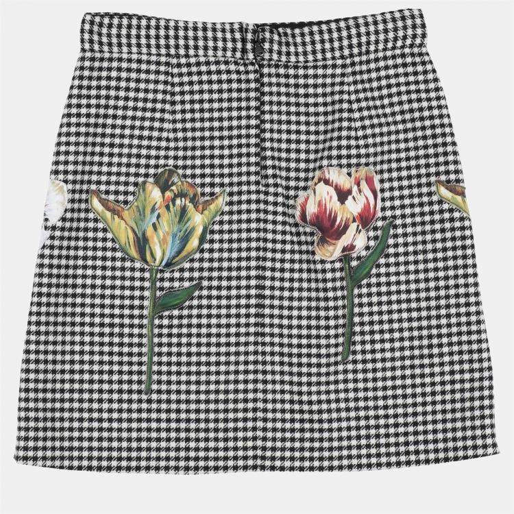 Pre Owned Dolce & Gabbana Black Wool Houndstooth Skirt Size 7/8Y    