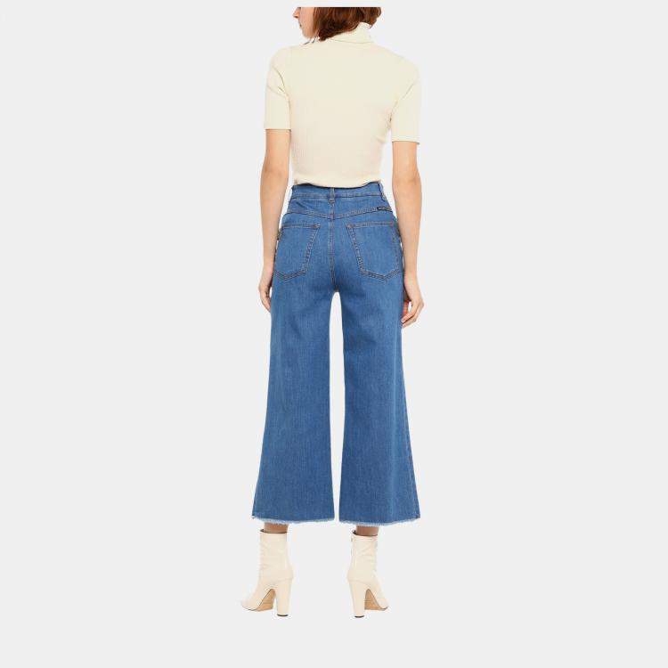 Pre Owned Dolce & Gabbana Blue Embellished Denim Wide Leg Jeans M (IT 42) Waist 30"