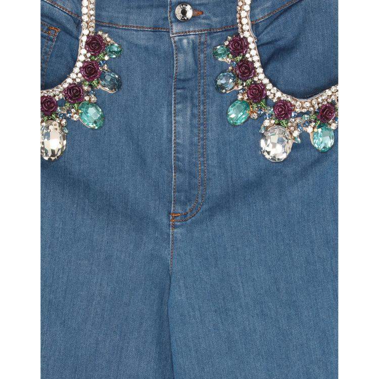 Pre Owned Dolce & Gabbana Blue Embellished Denim Wide Leg Jeans M (IT 42) Waist 30"