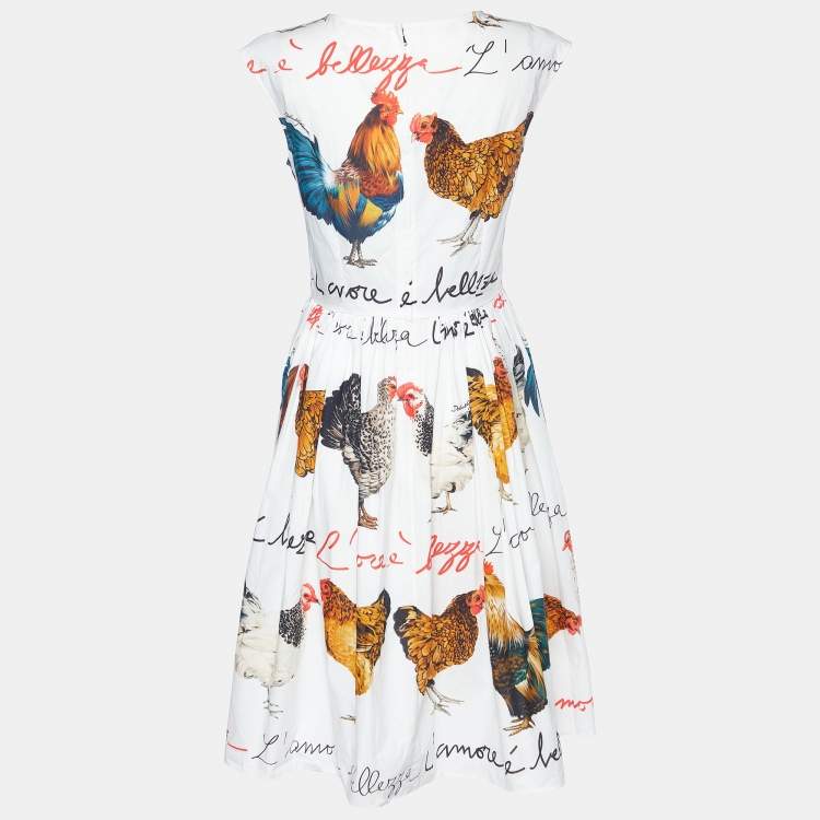 Pre Owned Dolce & Gabbana White Rooster Print Cotton A-line Dress S