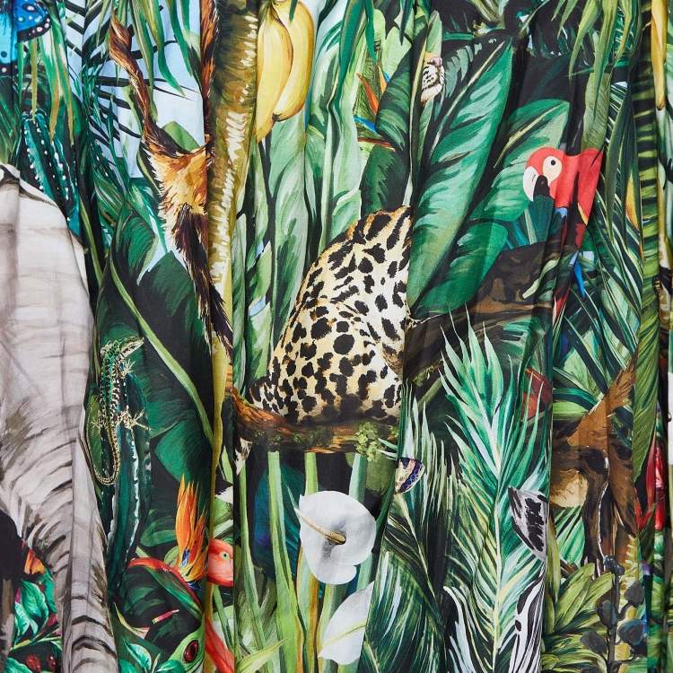 Pre Owned Dolce & Gabbana Green Jungle Print Cotton Mini Dress S