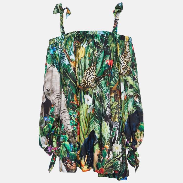 Pre Owned Dolce & Gabbana Green Jungle Print Cotton Mini Dress S
